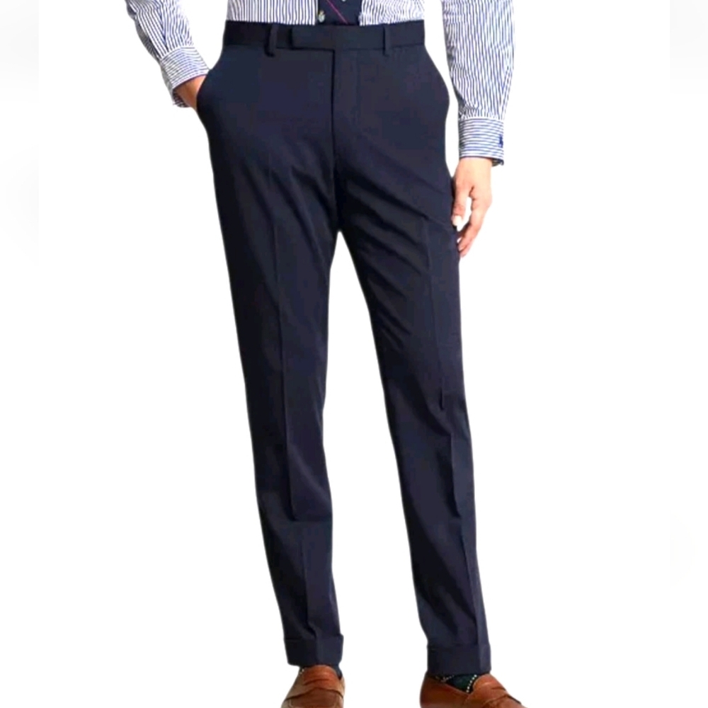 Polo Ralph Lauren Men Pants Size 37 Navy Blue Suit Trouser Unhemmed New